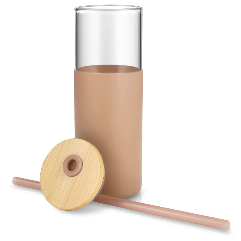TroncoÂ® 24 oz Glass Tumbler with Lids and Straw, Reusable Iced Coffee Cup & Smoothie Cup with Bamboo Lid, Silicone Sleeve, Dishwasher Safe, BPA-Free Borosilicate Glass, 1 Pack - Image 3